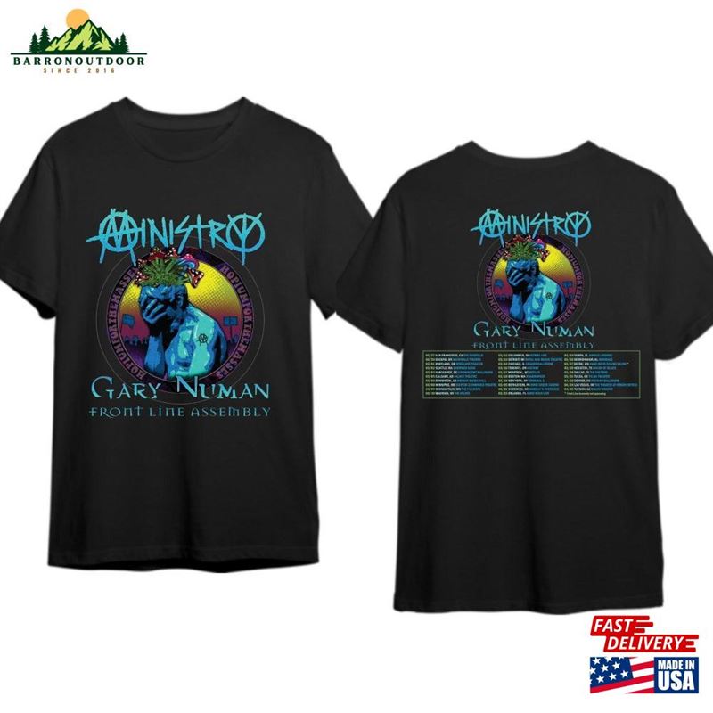 Ministry Spring 2024 Tour Shirt With Gary Numan And Front Line Assembly T-Shirt Hoodie Ministry Spring 2024 Tour Shirt With Gary Numan And Front Line Assembly T-Shirt Hoodie