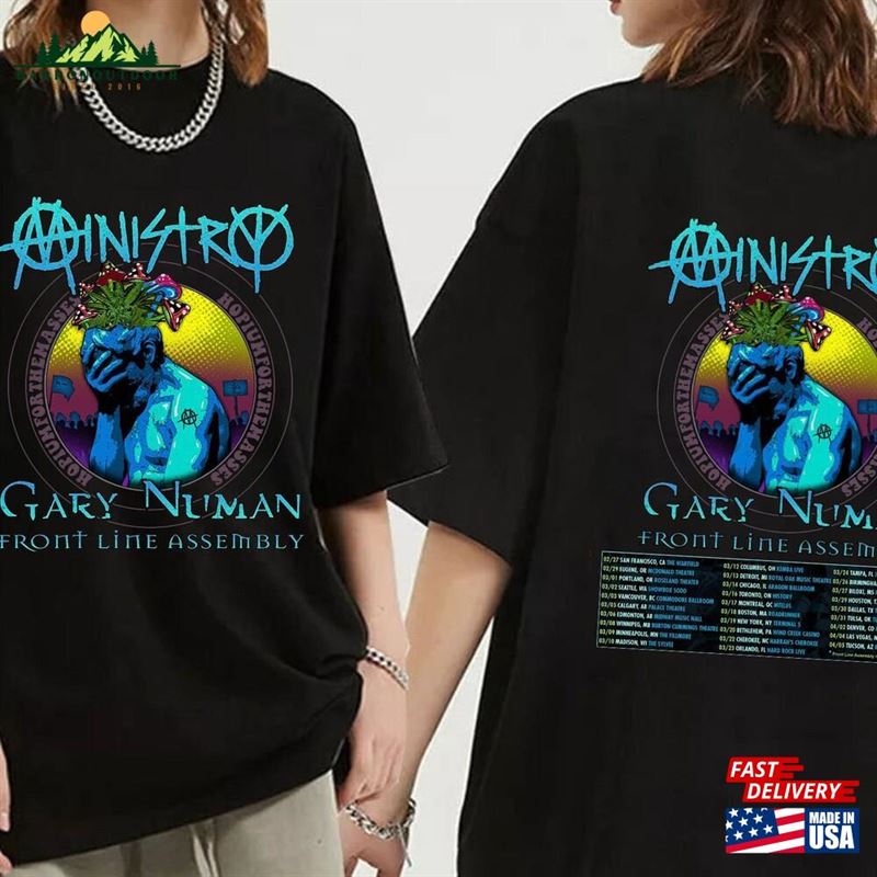 Ministry Spring 2024 Tour With Gary Numan And Front Line Assembly Shirt Band Fan Concert T-Shirt Unisex Ministry Spring 2024 Tour With Gary Numan And Front Line Assembly Shirt Band Fan Concert T-Shirt Unisex