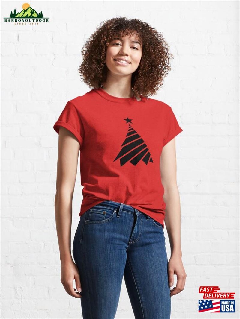 Modern Geometric Christmas Tree On Red Classic T-Shirt Hoodie Modern Geometric Christmas Tree On Red Classic T-Shirt Hoodie