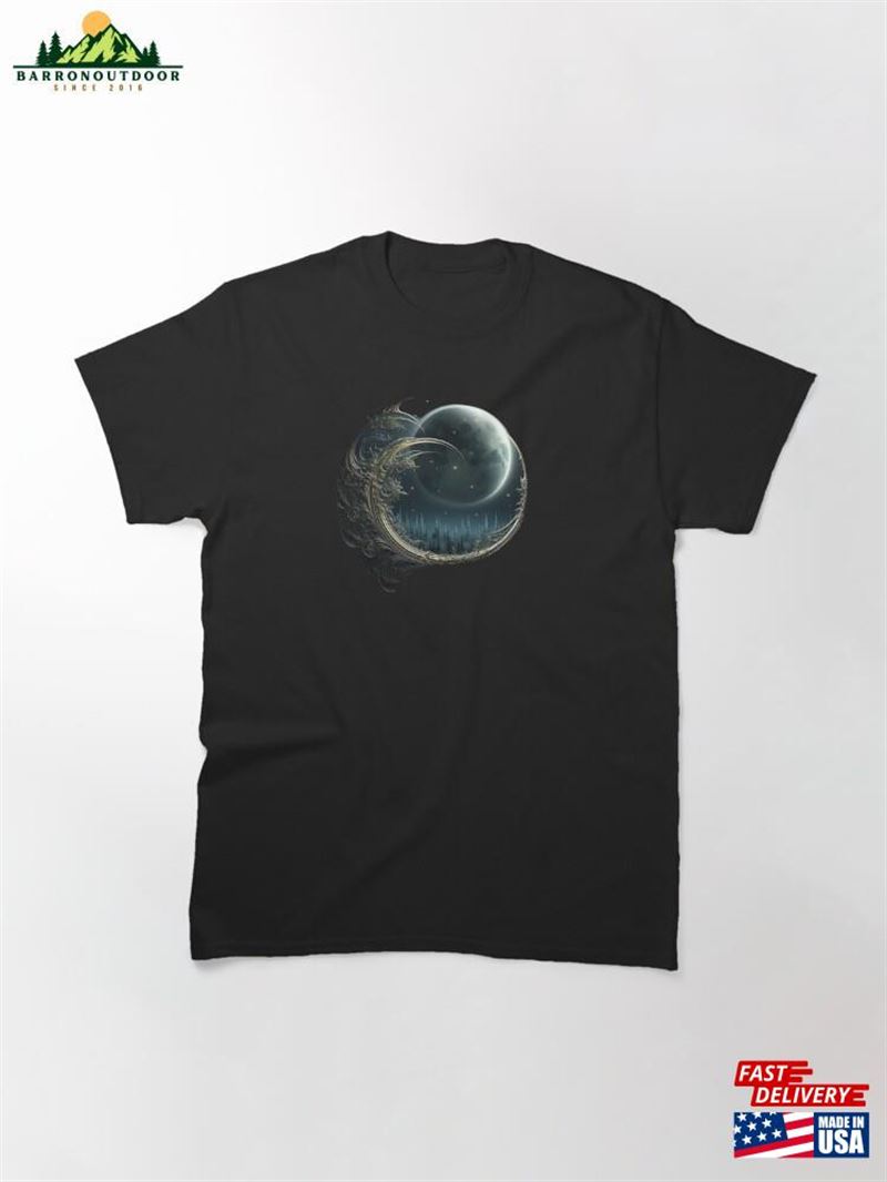 Moon Design Fractal Art Style Artwork Classic T-Shirt Unisex Moon Design Fractal Art Style Artwork Classic T-Shirt Unisex