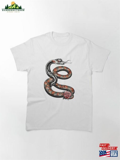 Mosaic Snake And Red Rose Classic T-Shirt Unisex
