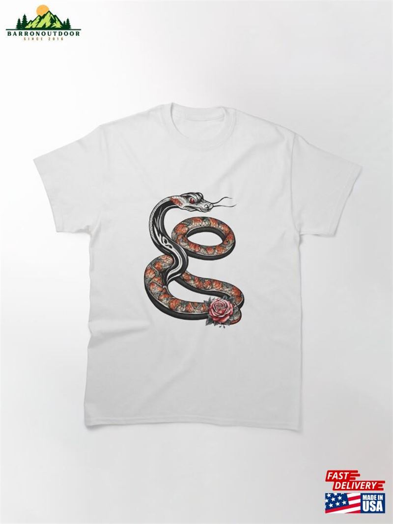 Mosaic Snake And Red Rose Classic T-Shirt Unisex Mosaic Snake And Red Rose Classic T-Shirt Unisex