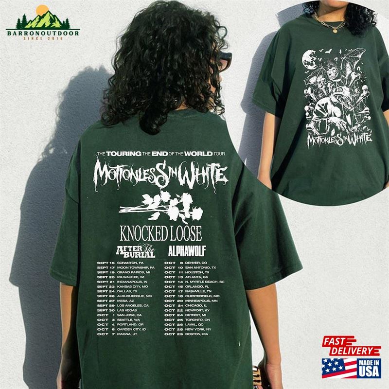 Motionless In White Scoring The End Of World Tour 2023 T-Shirt Us Classic Motionless In White Scoring The End Of World Tour 2023 T-Shirt Us Classic