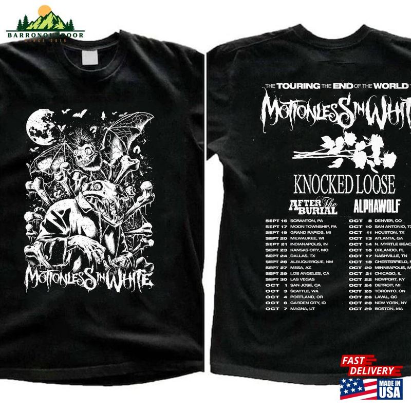 Motionless In White Scoring The End Of World Tour 2023 T-Shirt Us Classic Motionless In White Scoring The End Of World Tour 2023 T-Shirt Us Classic
