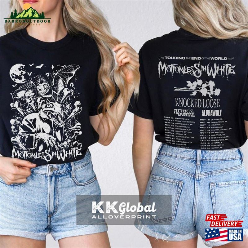 Motionless In White Scoring The End Of World Tour 2023 Tee Us Classic Unisex Motionless In White Scoring The End Of World Tour 2023 Tee Us Classic Unisex
