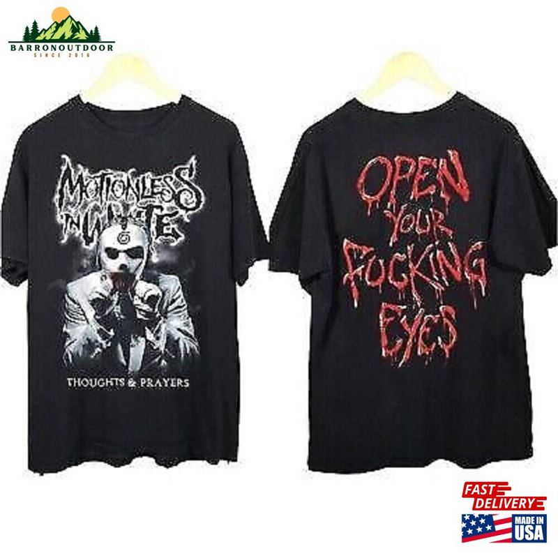 Motionless In White Thoughts And Prayers Open Your Eyes Scoring The End Of World Tour 2023 T-Shirt Gift For Fans Unisex Motionless In White Thoughts And Prayers Open Your Eyes Scoring The End Of World Tour 2023 T-Shirt Gift For Fans Unisex