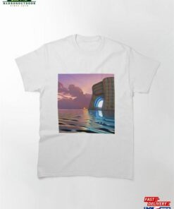 Mountain Cave With Sunset In Ocean Classic T Shirt 2