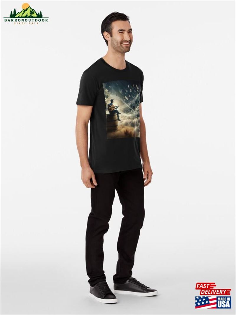 Musical Fantasy Artwork Man Guitar Floating Notes Hoodie T-Shirt Musical Fantasy Artwork Man Guitar Floating Notes Hoodie T-Shirt