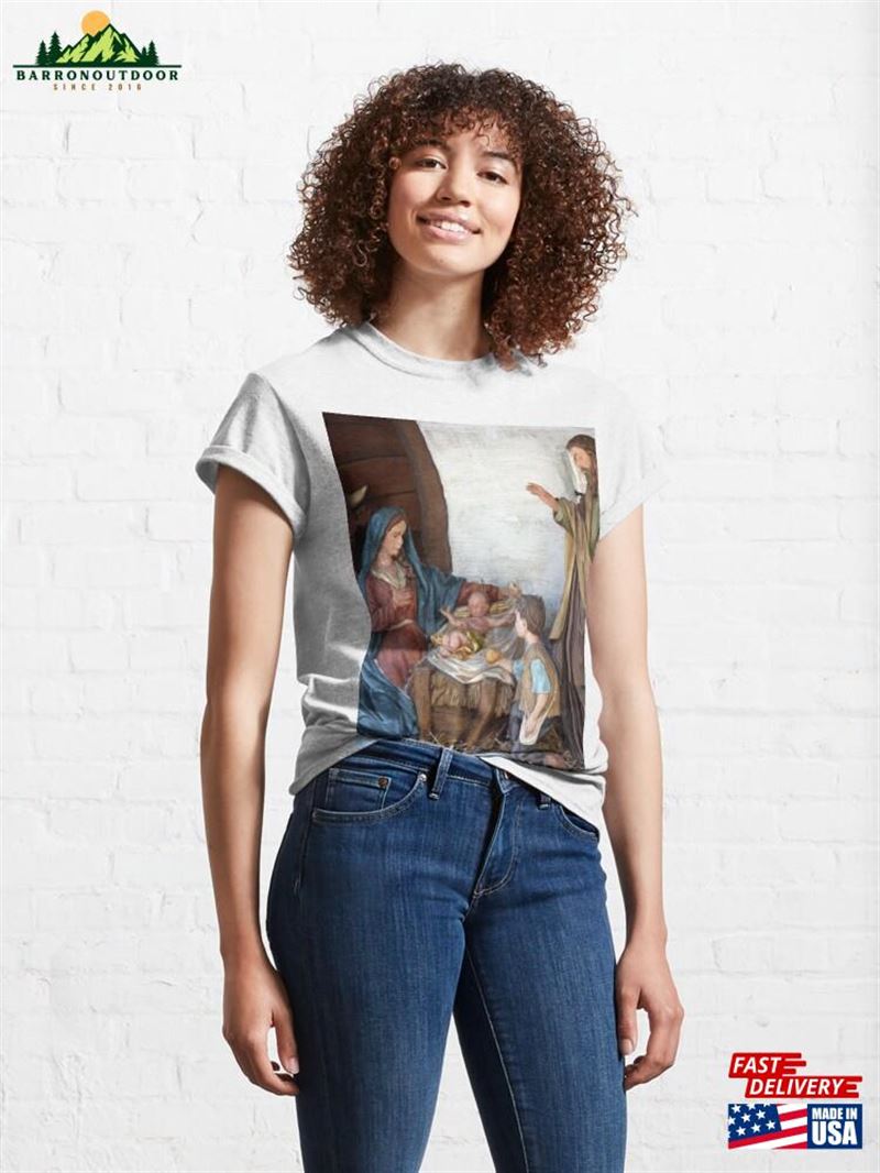 Nativity Scene With Young Boy And Animals Watercolor Classic T-Shirt Hoodie Nativity Scene With Young Boy And Animals Watercolor Classic T-Shirt Hoodie