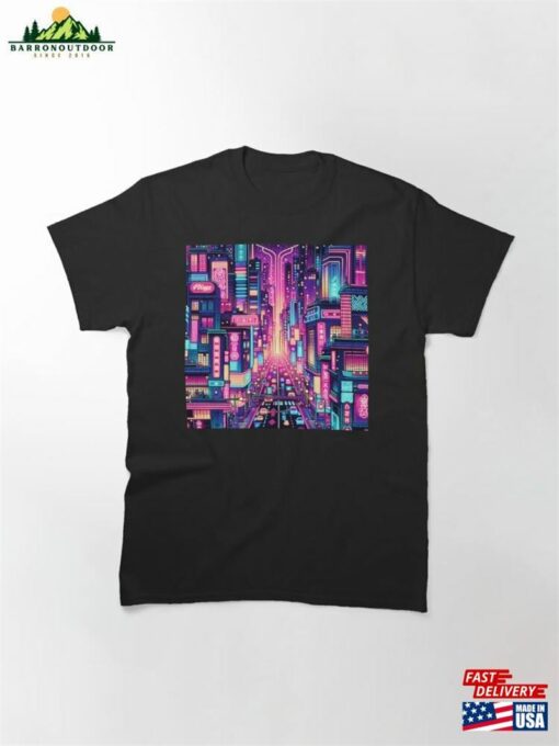 Neon Metropolis Vibrant Cyberpunk Cityscape Classic T-Shirt Unisex Sweatshirt