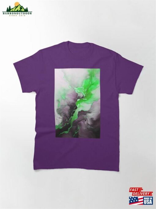 Neon Nightfall Fusion Abstract Alcohol Ink Art In Aubergine And Green Classic T-Shirt Hoodie