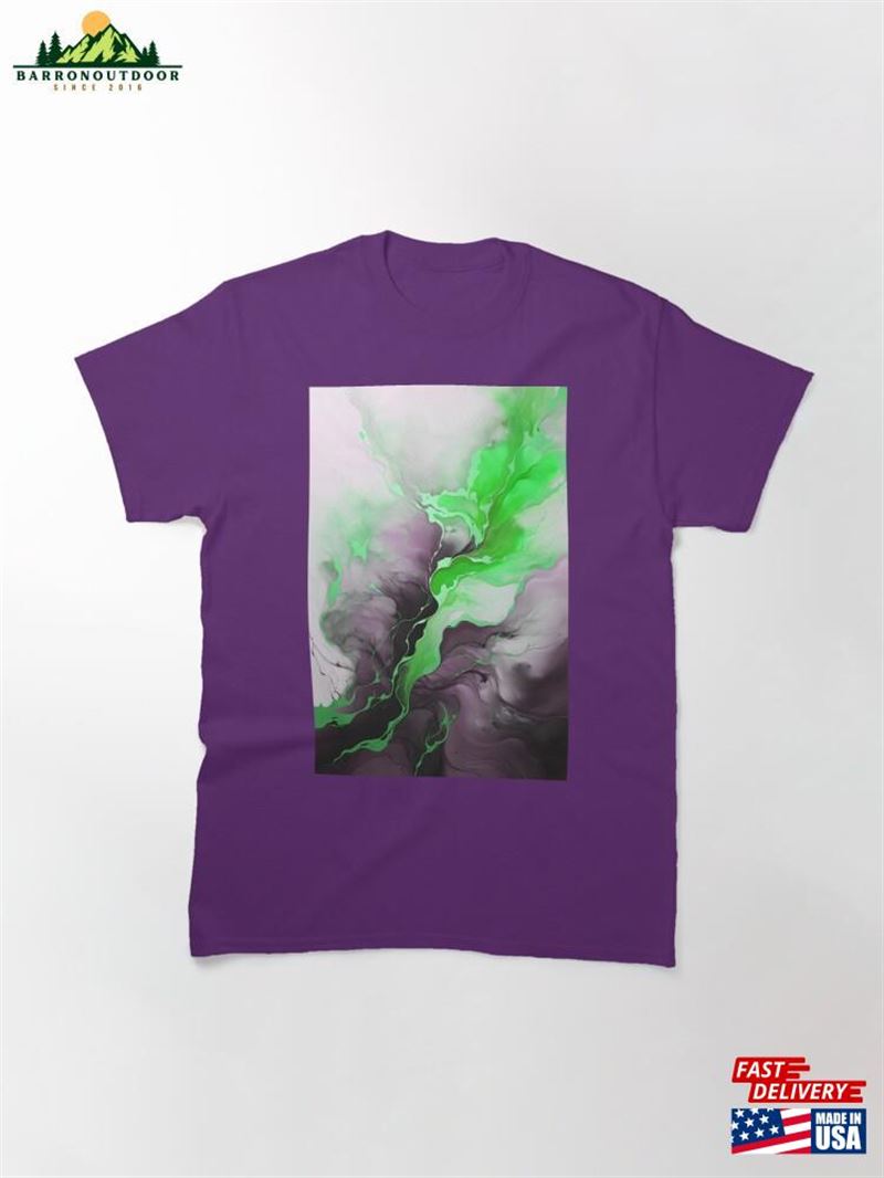 Neon Nightfall Fusion Abstract Alcohol Ink Art In Aubergine And Green Classic T-Shirt Hoodie Neon Nightfall Fusion Abstract Alcohol Ink Art In Aubergine And Green Classic T-Shirt Hoodie