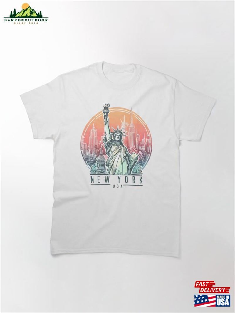 New York City Watercolor Illustration Classic T-Shirt Unisex New York City Watercolor Illustration Classic T-Shirt Unisex