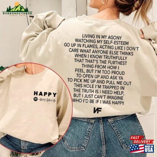 Nf Happy Lyrics T-Shirt Hope Tour Sweatshirt 2023 Music Concert Merch Classic