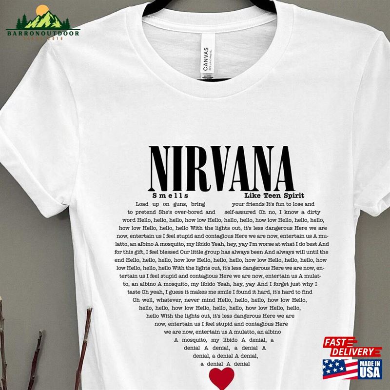 Nirvana Smells Like Teen Spirit Lyric T-Shirt Vintage Inspired Rock N Roll V Neck Sweatshirt Nirvana Smells Like Teen Spirit Lyric T-Shirt Vintage Inspired Rock N Roll V Neck Sweatshirt