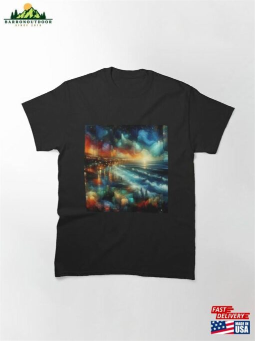 Nocturnal Tranquility Moody Coastal Scenery At Night Classic T-Shirt