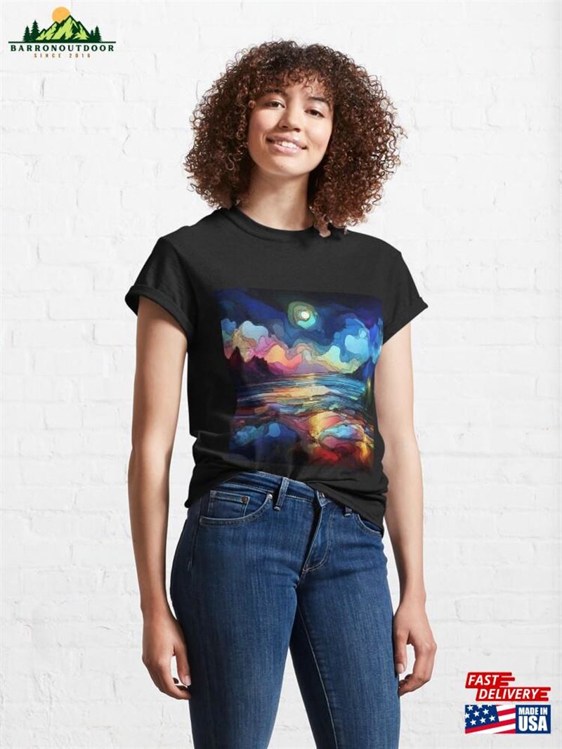 Nocturnal Tranquility Moody Coastal Scenery At Night Classic T-Shirt Unisex Nocturnal Tranquility Moody Coastal Scenery At Night Classic T-Shirt Unisex