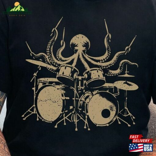 Octopus Drummer Shirt Rock N Roll Tee For Drummers Unisex Classic