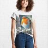 Oil Impasto Painted Robin In Xmas Tree Classic T-Shirt Unisex