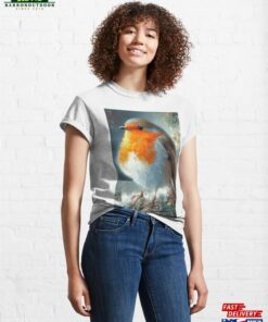 Oil Impasto Painted Robin In Xmas Tree Classic T-Shirt Unisex Oil Impasto Painted Robin In Xmas Tree Classic T-Shirt Unisex