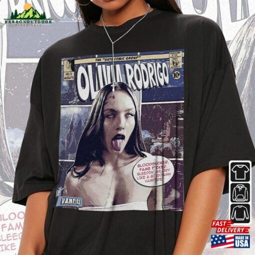 Olivia Rodrigo Comic Shirt 90S Vintage Merch Art Vampire Guts Album Concert Final Tour Ticket 2023 Graphic Tee Gift V3 Unisex T-Shirt