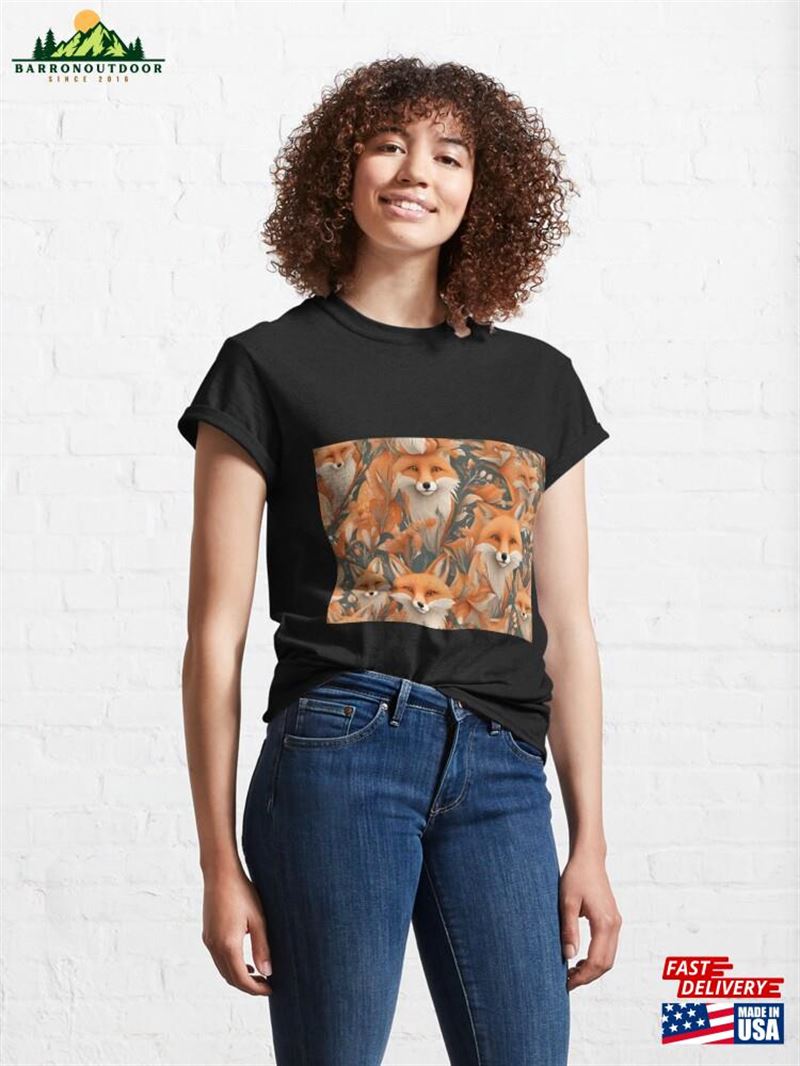 Orange Fox Seamless Pattern Background Classic T-Shirt Hoodie Unisex Orange Fox Seamless Pattern Background Classic T-Shirt Hoodie Unisex