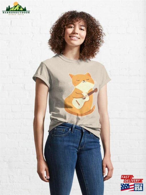 Orange Guitarist Cat Acoustic Guitar Classic T-Shirt Unisex