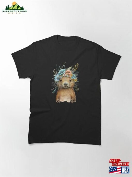 Otter Beaver Muskrat Boho Woodland Animal Floral Classic T-Shirt Sweatshirt Unisex