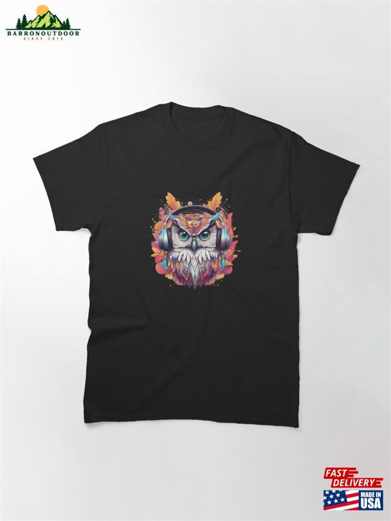 Owl With Headphones Classic T-Shirt Unisex Owl With Headphones Classic T-Shirt Unisex