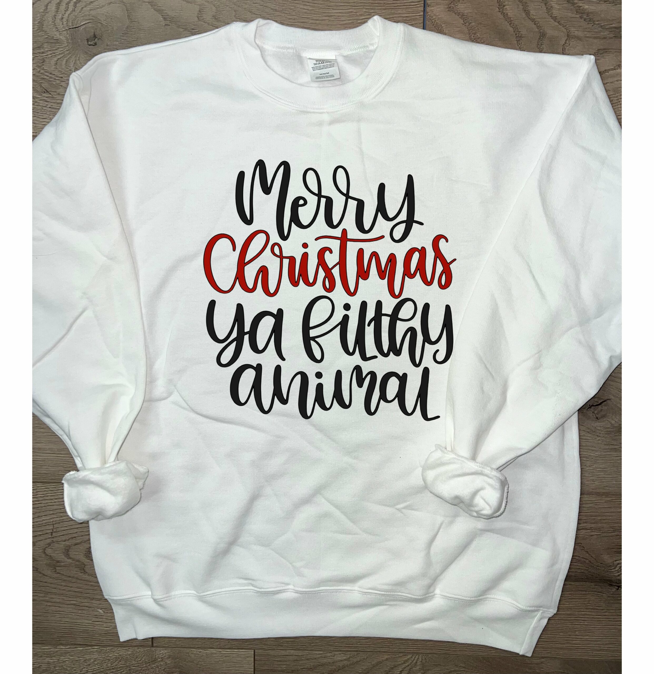 Adult Merry Christmas Ya Filthy Animal Crewneck Sweatshirt Adult Merry Christmas Ya Filthy Animal Crewneck Sweatshirt