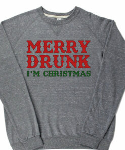 Adult Merry Drunk I’m Christmas Lightweight Snow Heather Crewneck