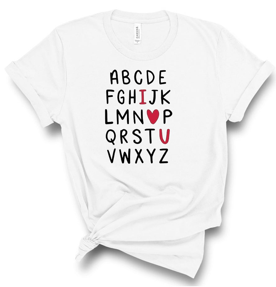 Alphabet I Heart U Valentine’s Day Bella Canvas T-shirt Alphabet I Heart U Valentine’s Day Bella Canvas T-shirt