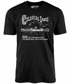 Colonial Lanes – Flushing, MI – Vintage Bowling Alley – Unisex T-Shirt Colonial Lanes – Flushing, MI – Vintage Bowling Alley – Unisex T-Shirt