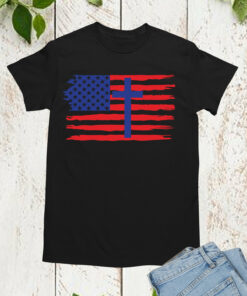 American Flag Faith Cross  T Shirt