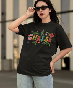 Boho Christian Merry Christmas Tree Shirts