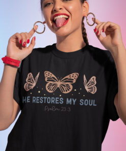 He Restores My Soul Boho Christian T Shirt