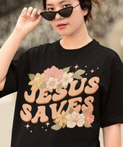 Jesus Saves Flower T Shirt
