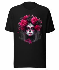 Catrina Elegante Sugar Skull Rose Crown T-Shirt