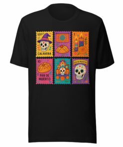 Dia de los Muertos Stamps – Colorful Mexican Cultura T-Shirt