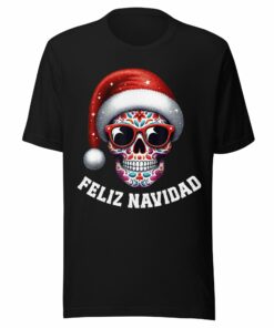 Feliz Navidad Cool Sugar Skull Santa T-Shirt