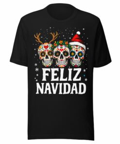 Feliz Navidad Sugar Skull Trio Christmas T-Shirt